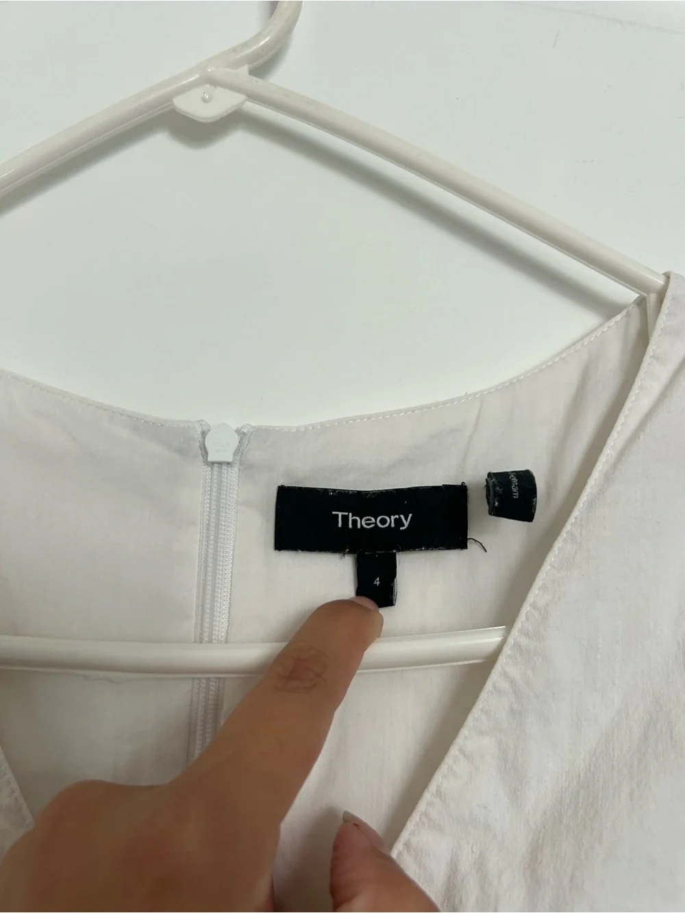 Theory Seamed V-Neck White Linen Blend Midi Dress Size 4 chic preppy summer - Picture 9 of 16